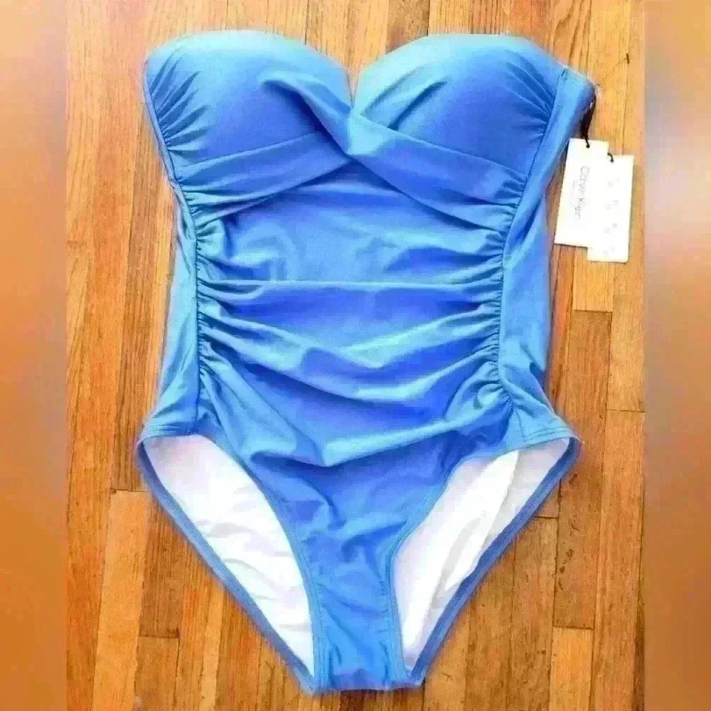 Calvin Klein Light Blue Strapless One-Piece Swimsuit